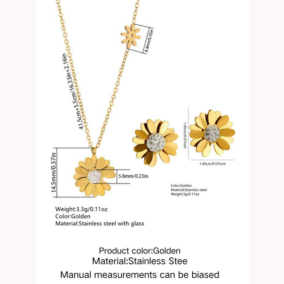 Wholesale Women's Stainless Steel Electroplated Daisy Pendant Necklace With Oshaped Chain Fairy Style