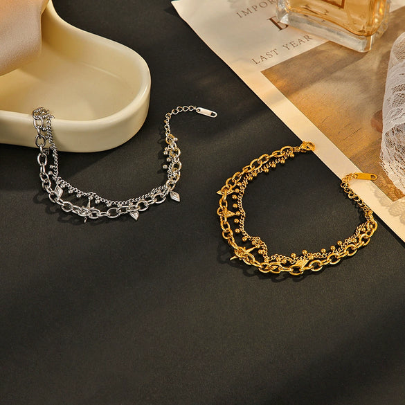 Wholesale Women's Stainless Steel Electroplated Double Star Bracelet Fashion Niche Design