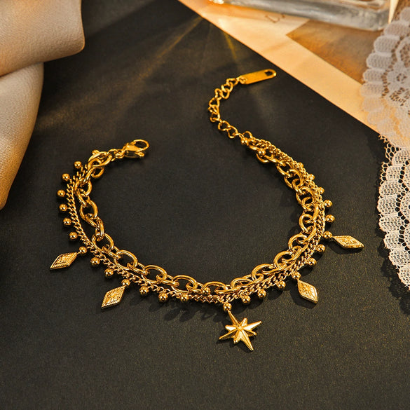 Wholesale Women's Stainless Steel Electroplated Double Star Bracelet Fashion Niche Design