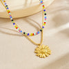 Wholesale Women's Stainless Steel Electroplated Doublelayer Stacked Clavicle Chain With Flower Pattern Necklace