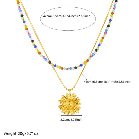 Wholesale Women's Stainless Steel Electroplated Doublelayer Stacked Clavicle Chain With Flower Pattern Necklace