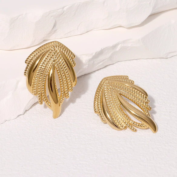 Wholesale Women's Stainless Steel Electroplated Earrings With Wing Texture