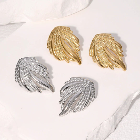 Wholesale Women's Stainless Steel Electroplated Earrings With Wing Texture