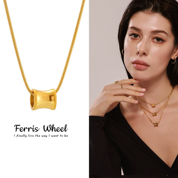 Wholesale Women's Stainless Steel Electroplated Ferris Wheel Cshaped Earrings And Necklace Jewelry