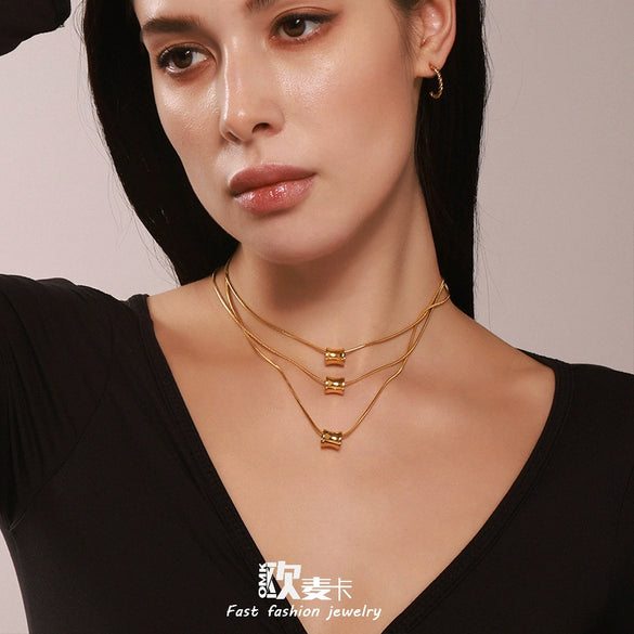 Wholesale Women's Stainless Steel Electroplated Ferris Wheel Cshaped Earrings And Necklace Jewelry