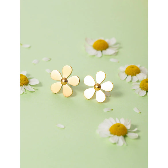 Wholesale Women's Stainless Steel Electroplated Five Petal Flower Daisy Earrings Jewelry