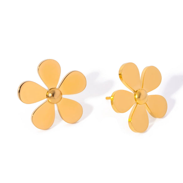 Wholesale Women's Stainless Steel Electroplated Five Petal Flower Daisy Earrings Jewelry