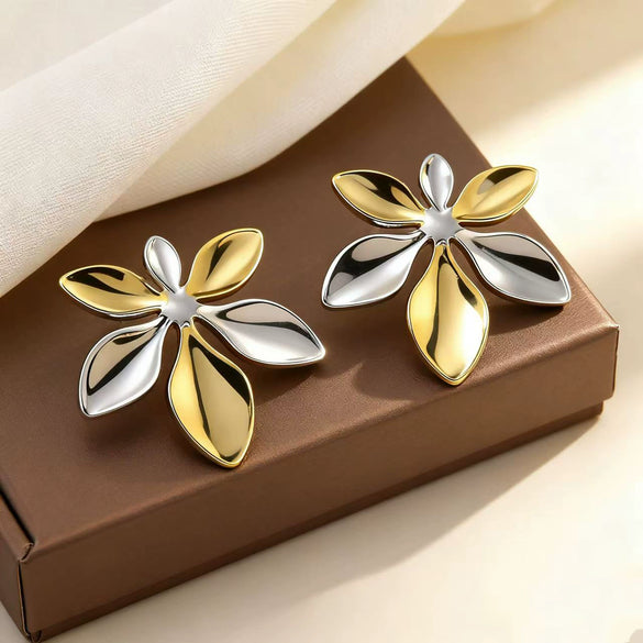 Wholesale Women's Stainless Steel Electroplated Floral Stud Earrings Light Luxury Style