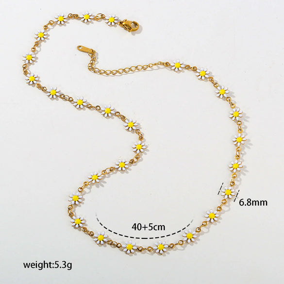 Wholesale Women's Stainless Steel Electroplated Flower Cross Chain Necklace