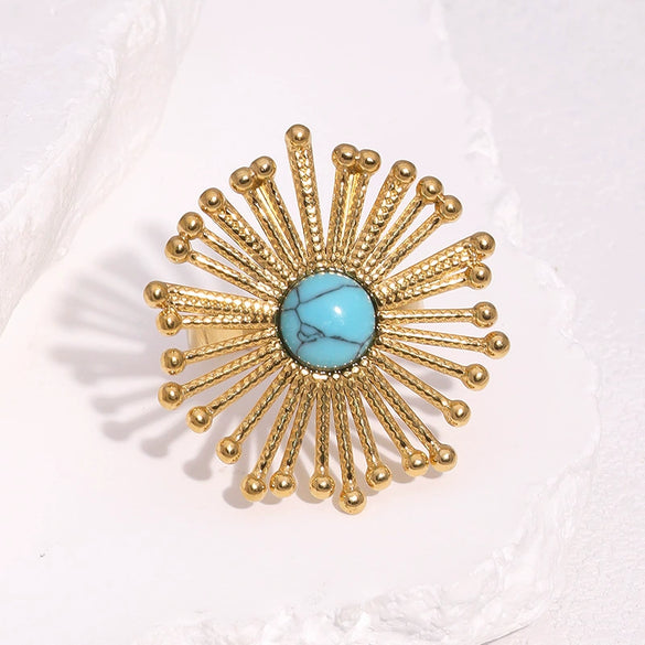 Wholesale Women's Stainless Steel Electroplated Flower Pattern Open Ring Jewelry