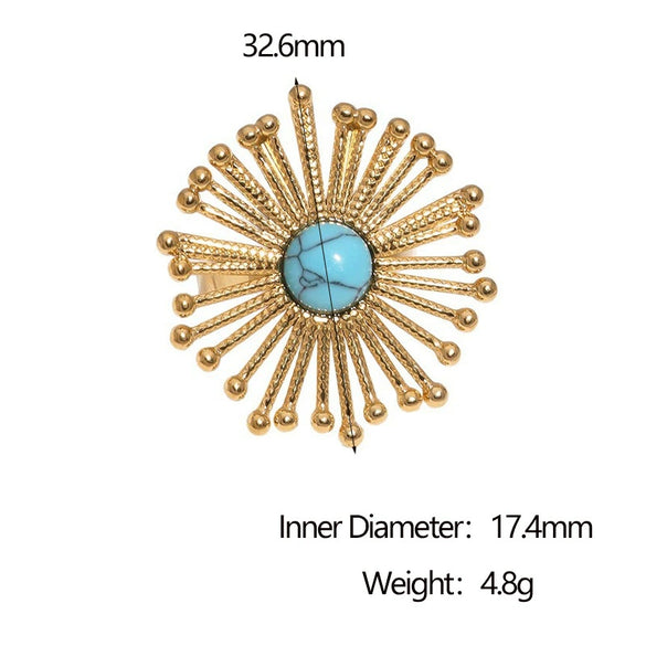 Wholesale Women's Stainless Steel Electroplated Flower Pattern Open Ring Jewelry