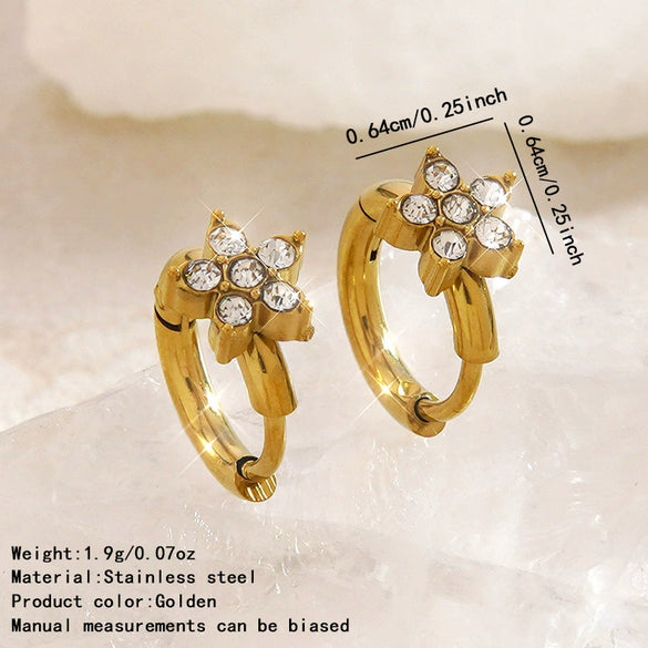 Wholesale Women's Stainless Steel Electroplated Flower Zircon Diamond Earrings Fashionable Jewelry Accessories