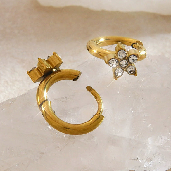 Wholesale Women's Stainless Steel Electroplated Flower Zircon Diamond Earrings Fashionable Jewelry Accessories