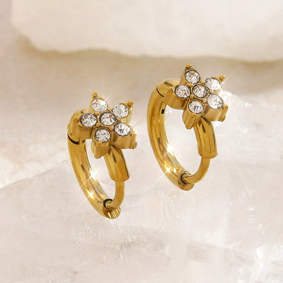 Wholesale Women's Stainless Steel Electroplated Flower Zircon Diamond Earrings Fashionable Jewelry Accessories