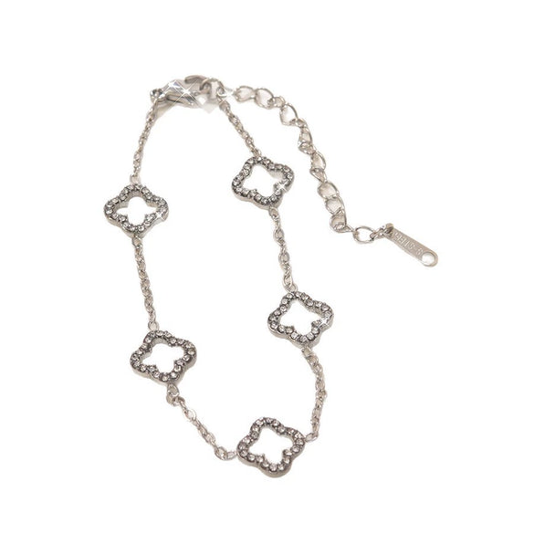 Wholesale Women's Stainless Steel Electroplated Fourleaf Clover And Flower Bracelet With Diamond Encrusted