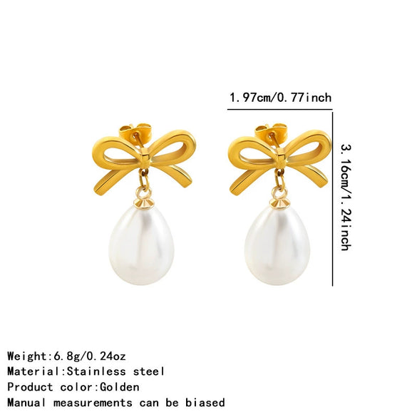Wholesale Women's Stainless Steel Electroplated Geometric And Flower Bowknot Tassel Pendant Earrings