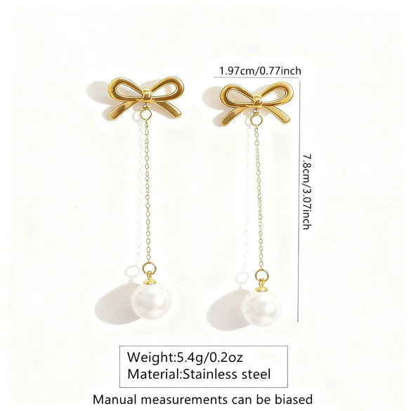 Wholesale Women's Stainless Steel Electroplated Geometric And Flower Bowknot Tassel Pendant Earrings