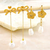 Wholesale Women's Stainless Steel Electroplated Geometric And Flower Bowknot Tassel Pendant Earrings