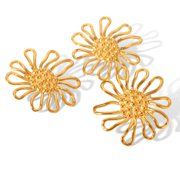 Wholesale Women's Stainless Steel Electroplated Geometric And Flower Cut Out Earrings Jewelry