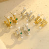 Wholesale Women's Stainless Steel Electroplated Geometric And U Shaped C Shaped Golden Retro Fashion Exaggerated Zircon Earring