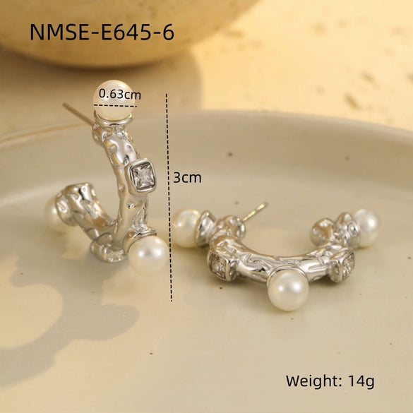 Wholesale Women's Stainless Steel Electroplated Geometric And U Shaped C Shaped Golden Retro Fashion Exaggerated Zircon Earring
