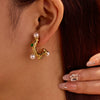 Wholesale Women's Stainless Steel Electroplated Geometric And U Shaped C Shaped Golden Retro Fashion Exaggerated Zircon Earring