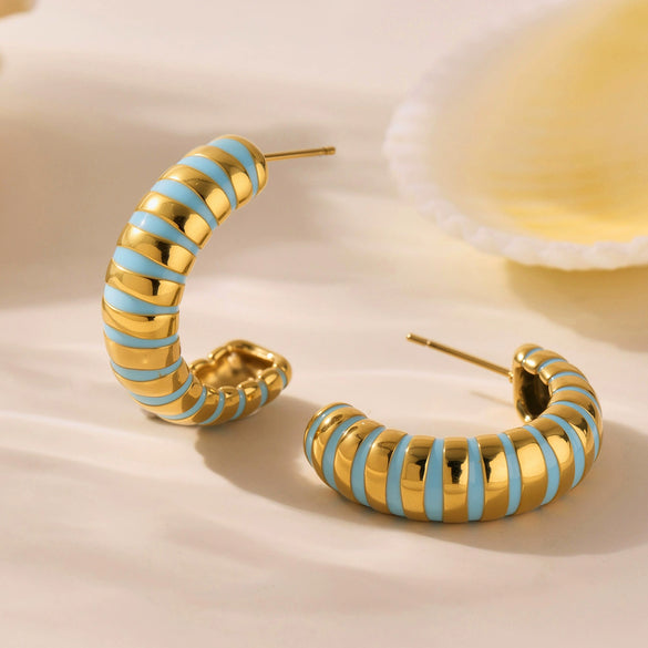 Wholesale Women's 316L Stainless Steel Electroplated Geometric Cshaped And Ushaped Shell Beads Inlaid Earrings