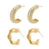 Wholesale Women's 316L Stainless Steel Electroplated Geometric Cshaped And Ushaped Shell Beads Inlaid Earrings