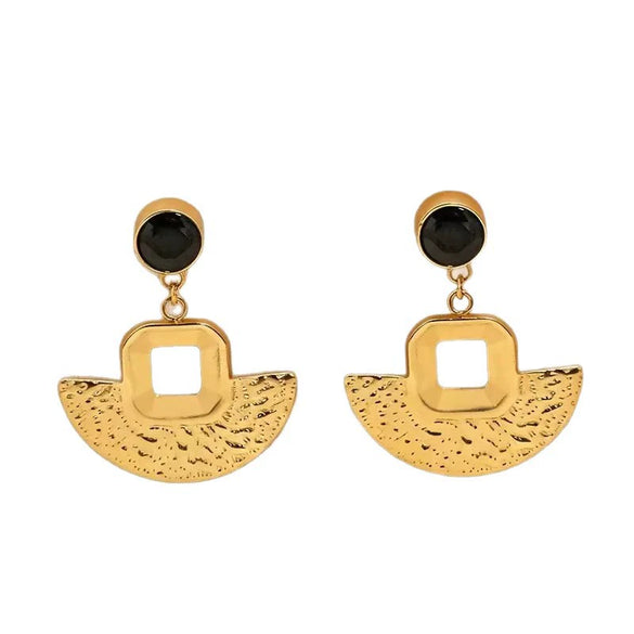 Wholesale Women's Stainless Steel Electroplated Geometric Fanshaped Earrings