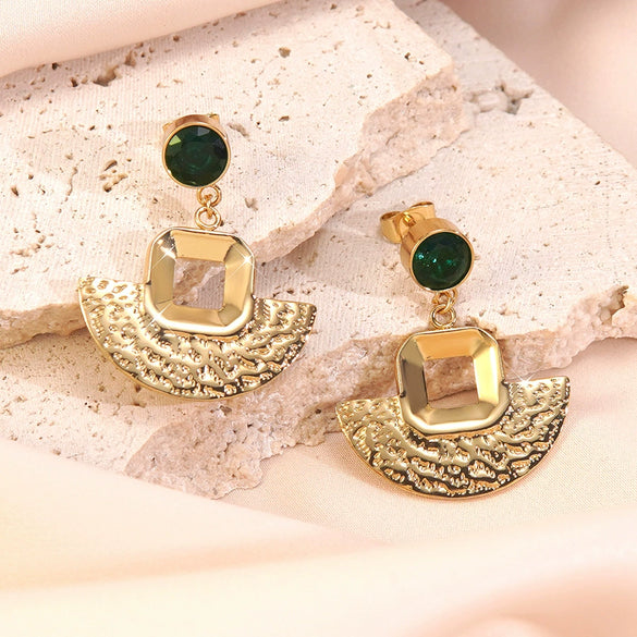 Wholesale Women's Stainless Steel Electroplated Geometric Fanshaped Earrings