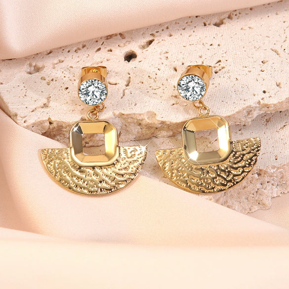 Wholesale Women's Stainless Steel Electroplated Geometric Fanshaped Earrings