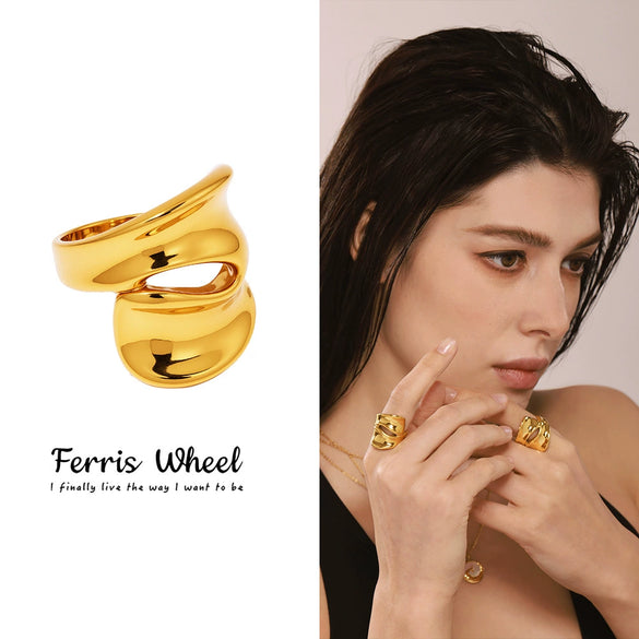 Wholesale Women's Stainless Steel Electroplated Geometric Ferris Wheel Finger Ring In Light Luxury Style