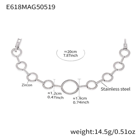 Wholesale Women's Stainless Steel Electroplated Geometric Ferris Wheel Heart Circle Splicing Chain 5A Zircon Bracelet Jewelry