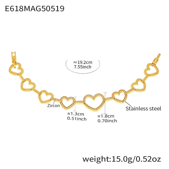 Wholesale Women's Stainless Steel Electroplated Geometric Ferris Wheel Heart Circle Splicing Chain 5A Zircon Bracelet Jewelry