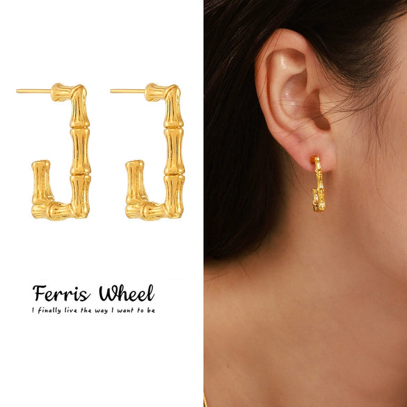 Wholesale Women's Stainless Steel Electroplated Geometric Ferris Wheel Ushaped Earrings With Niche Design Sense