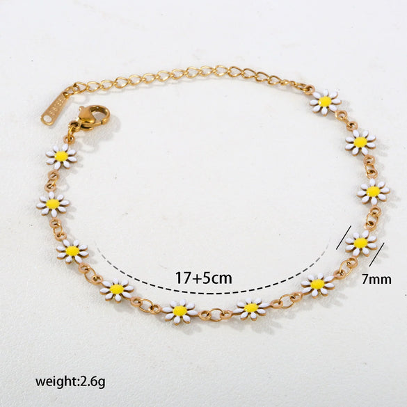 Wholesale Women's Stainless Steel Electroplated Geometric Flower Leaf Enamel Pendant Necklace And Bracelet Jewelry