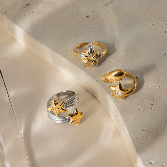 Wholesale Women's Stainless Steel Electroplated Geometric Flower Ring Jewelry Accessories