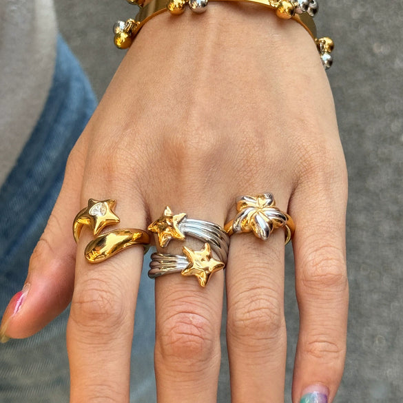 Wholesale Women's Stainless Steel Electroplated Geometric Flower Ring Jewelry Accessories
