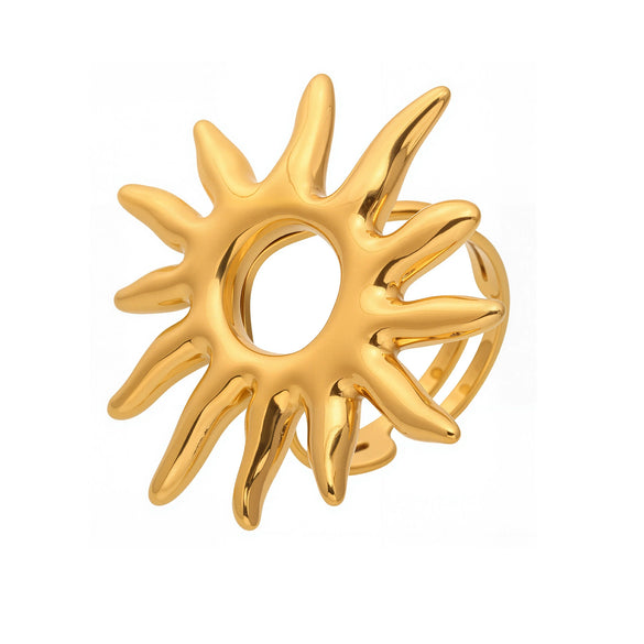 Wholesale Women's 316L Stainless Steel Electroplated Geometric Gold Sun Opening Finger Ring Fashion Minimalist Style