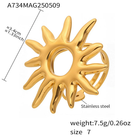 Wholesale Women's 316L Stainless Steel Electroplated Geometric Gold Sun Opening Finger Ring Fashion Minimalist Style