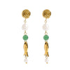 Wholesale Women's Stainless Steel Electroplated Geometric Green Agate And Freshwater Pearl Small Fish Pendant Earrings With Original And Minimalist Design