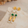 Wholesale Women's Stainless Steel Electroplated Geometric Green Agate And Freshwater Pearl Small Fish Pendant Earrings With Original And Minimalist Design