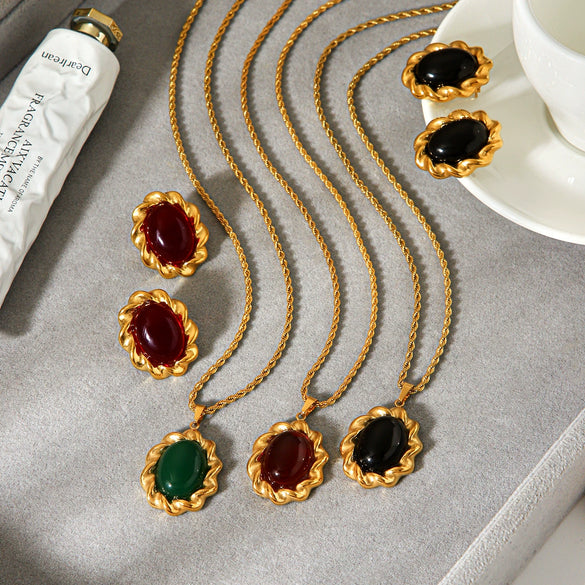 Wholesale Women's Stainless Steel Electroplated Geometric Jewelry Sweater Chain And Earrings