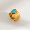 Wholesale Women's Stainless Steel Electroplated Geometric Leaf Inlaid Natural Stone Open Ring Accessories