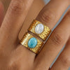 Wholesale Women's Stainless Steel Electroplated Geometric Leaf Inlaid Natural Stone Open Ring Accessories