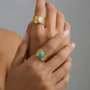 Wholesale Women's Stainless Steel Electroplated Geometric Leaf Inlaid Natural Stone Open Ring Accessories