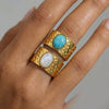 Wholesale Women's Stainless Steel Electroplated Geometric Leaf Inlaid Natural Stone Open Ring Accessories