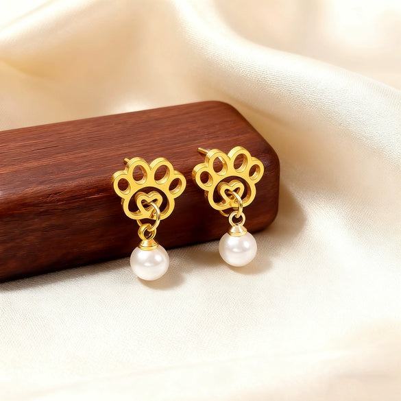 Wholesale Women's Stainless Steel Electroplated Geometric Paw Print Earrings Highend Jewelry