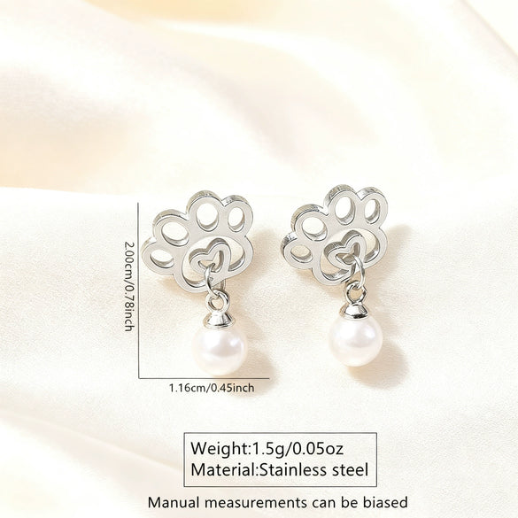 Wholesale Women's Stainless Steel Electroplated Geometric Paw Print Earrings Highend Jewelry