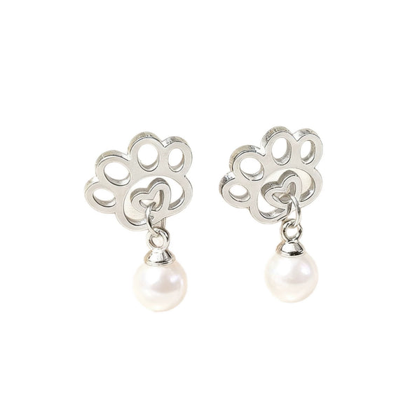 Wholesale Women's Stainless Steel Electroplated Geometric Paw Print Earrings Highend Jewelry